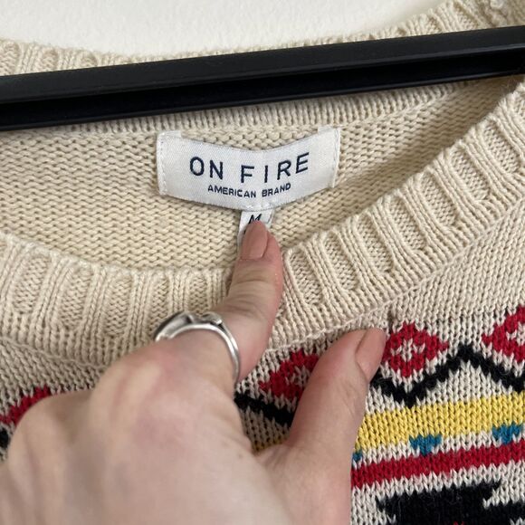 On Fire Women’s Round Neck Aztec Geometric Native Western Knit Sweater- Medium - Picture 5 of 8